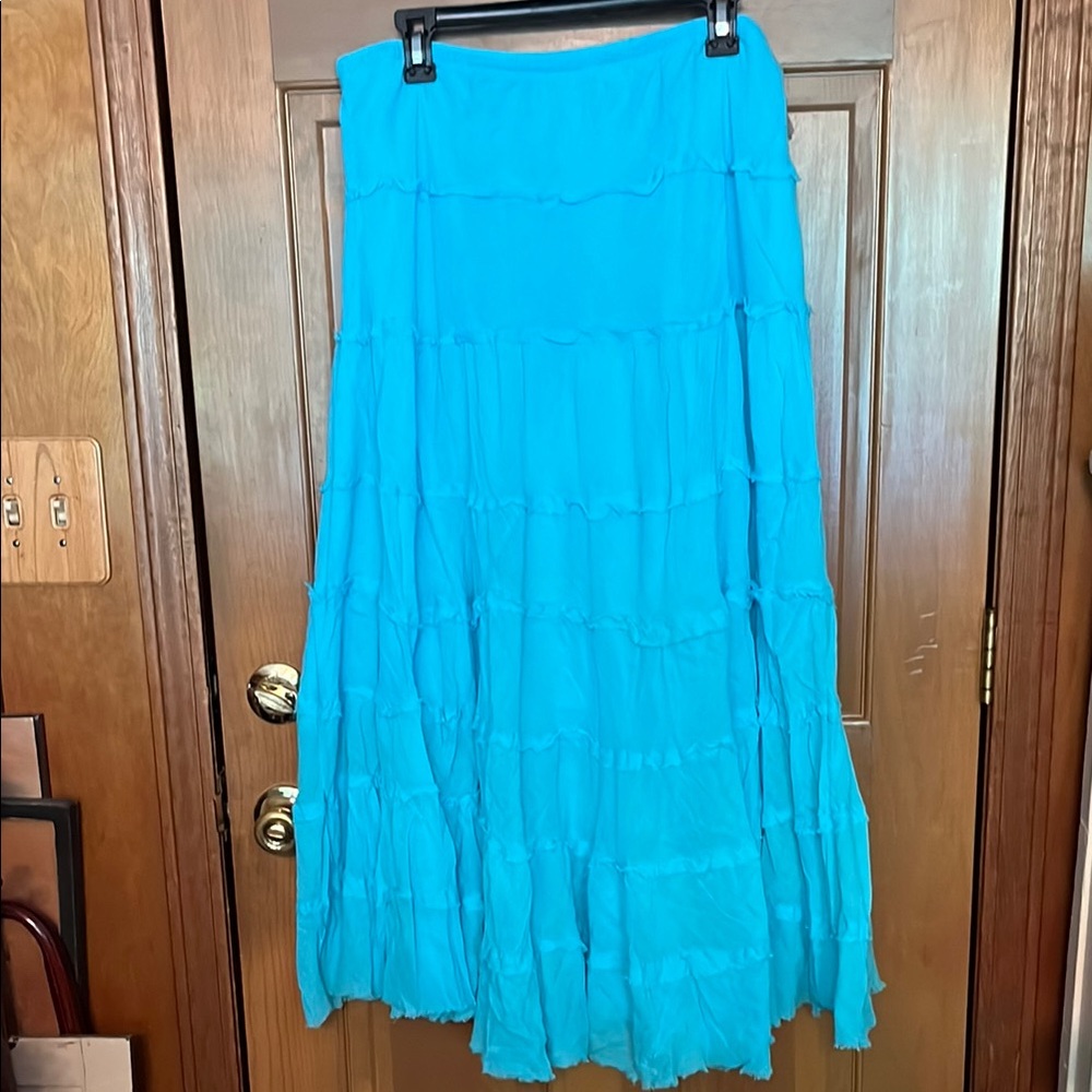 Cato Aqua Layered Midi Skirt with Raw Hem
